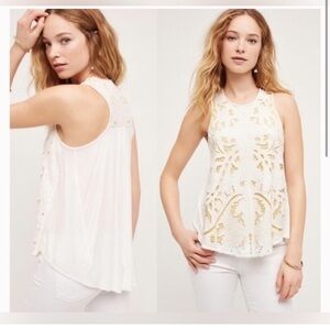 Anthropologie Akemi + Kin Lace Swing Tank Top White & Yellow Size Medium